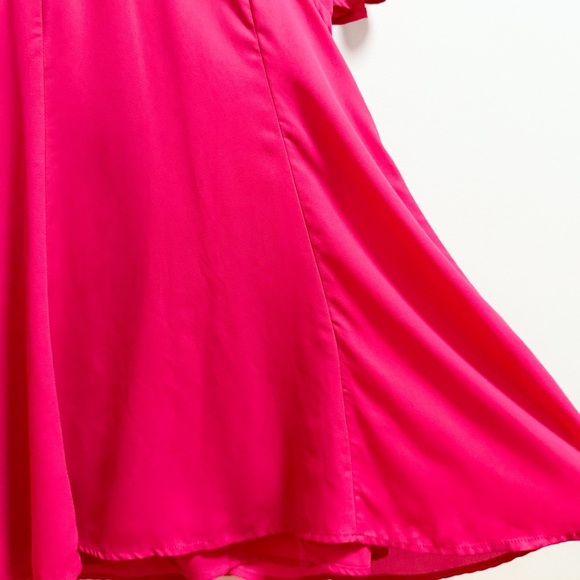 Vintage hot pink fuchsia barbiecore coquette v neck dress ruffle sleeve small - Picture 7 of 14